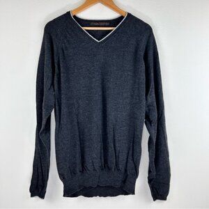 Kevin Coole Men’s Merino Wool Preppy Gray V-neck Pullover Sweater Size XL